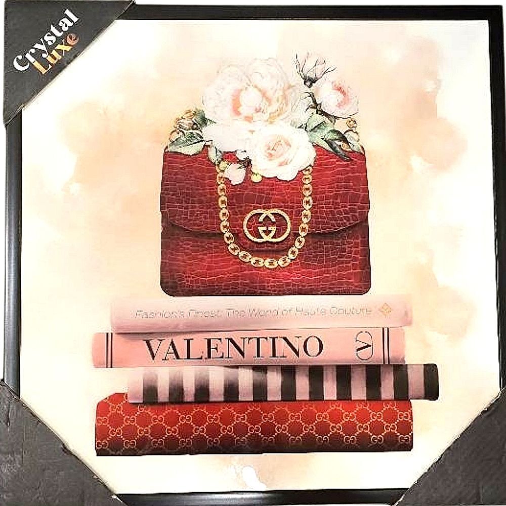 Crystal Luxe Designer Gucci Bag Bookstack Framed Vinyl Wall Decor